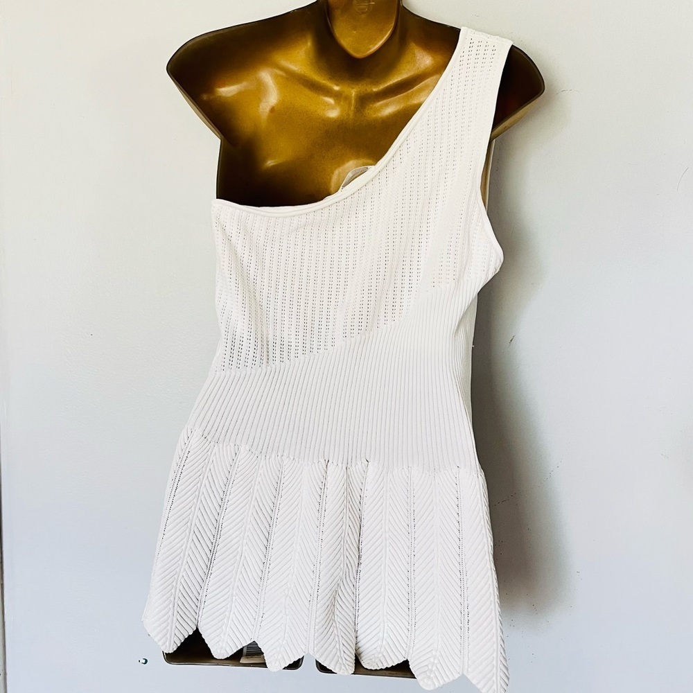 White Crochet One Shoulder Top Scallop Trim Coastal resortwear euro summer - Picture 5 of 7